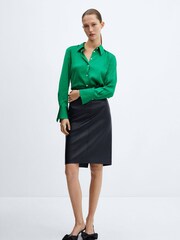 Mango Green Satin Finish Flowy Shirt - Image 3 of 6