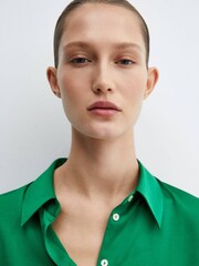 Mango Green Satin Finish Flowy Shirt - Image 4 of 6