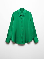 Mango Green Satin Finish Flowy Shirt - Image 5 of 6