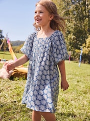 Blue Printed Puff Sleeve Dress (3-16yrs) - Image 1 of 10