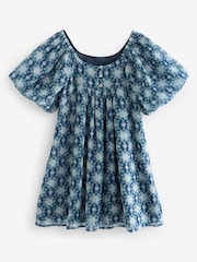 Blue Printed Puff Sleeve Dress (3-16yrs) - Image 10 of 10