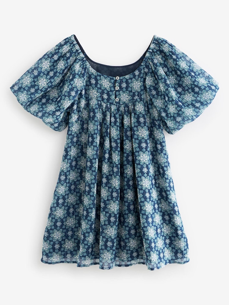 Blue Printed Puff Sleeve Dress (3-16yrs) - Image 10 of 10