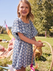 Blue Printed Puff Sleeve Dress (3-16yrs) - Image 2 of 10