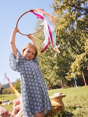 Blue Printed Puff Sleeve Dress (3-16yrs) - Image 3 of 10