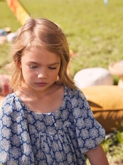 Blue Printed Puff Sleeve Dress (3-16yrs) - Image 4 of 10