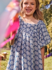 Blue Printed Puff Sleeve Dress (3-16yrs) - Image 6 of 10