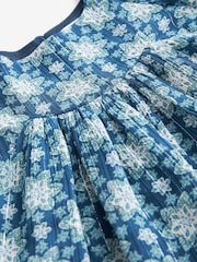 Blue Printed Puff Sleeve Dress (3-16yrs) - Image 7 of 10