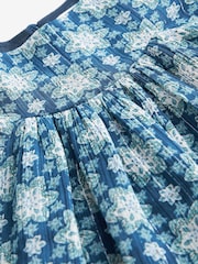 Blue Printed Puff Sleeve Dress (3-16yrs) - Image 8 of 10