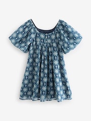 Blue Printed Puff Sleeve Dress (3-16yrs) - Image 9 of 10
