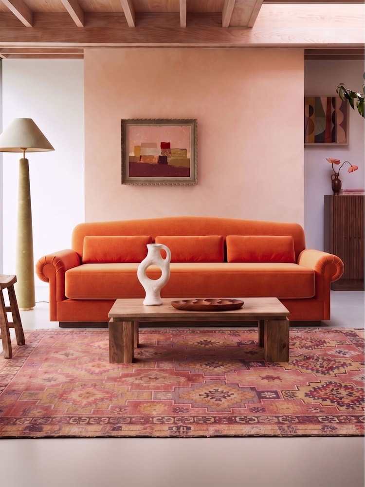 Swoon Burnt Orange Aberton Easy Velvet 3 Seater Sofa - Image 1 of 6 Swoon Burnt Orange Aberton Easy Velvet 3 Seater Sofa - Image 1 of 6