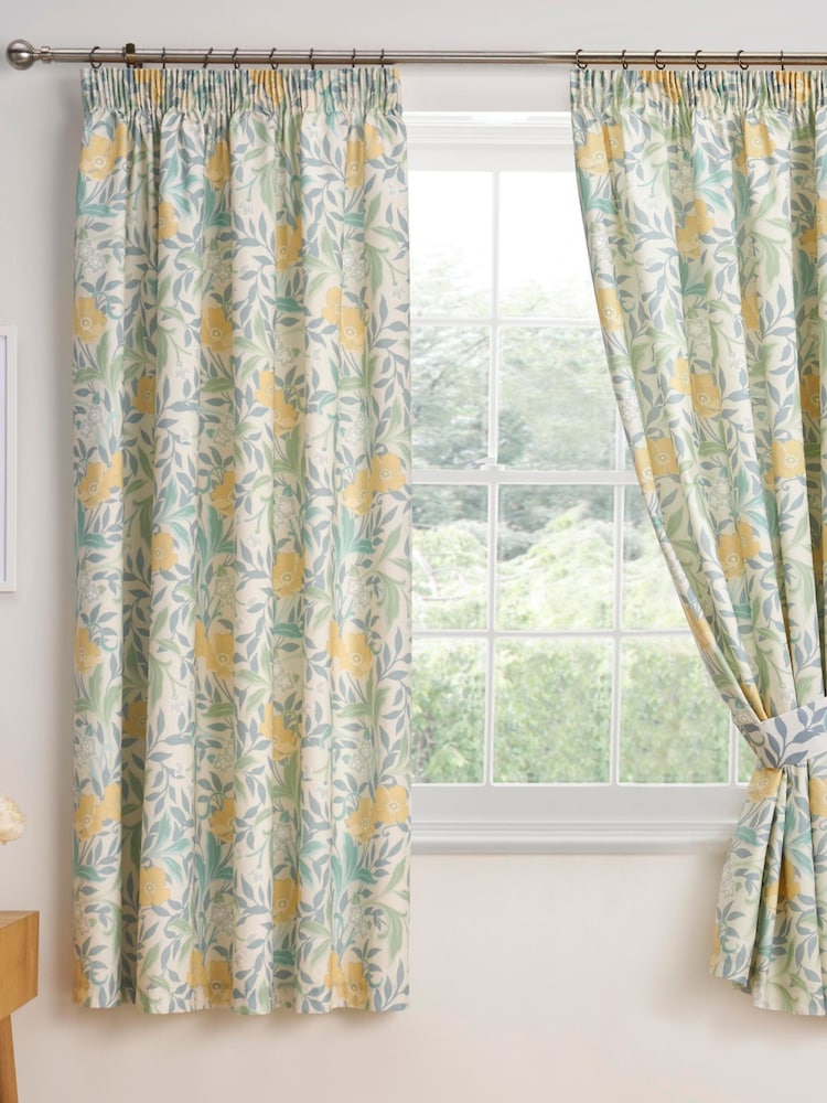 D&D Blue Sandringham Pair of Pencil Pleat Curtains With Tie Backs - Image 1 of 3