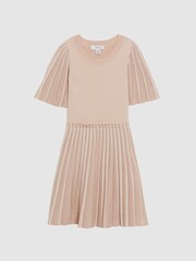 Reiss Pink Rosalie Senior Pleated Metallic Short Sleeve Dress - Image 2 of 6