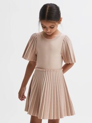 Reiss Pink Rosalie Senior Pleated Metallic Short Sleeve Dress - Image 3 of 6
