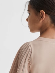 Reiss Pink Rosalie Senior Pleated Metallic Short Sleeve Dress - Image 4 of 6
