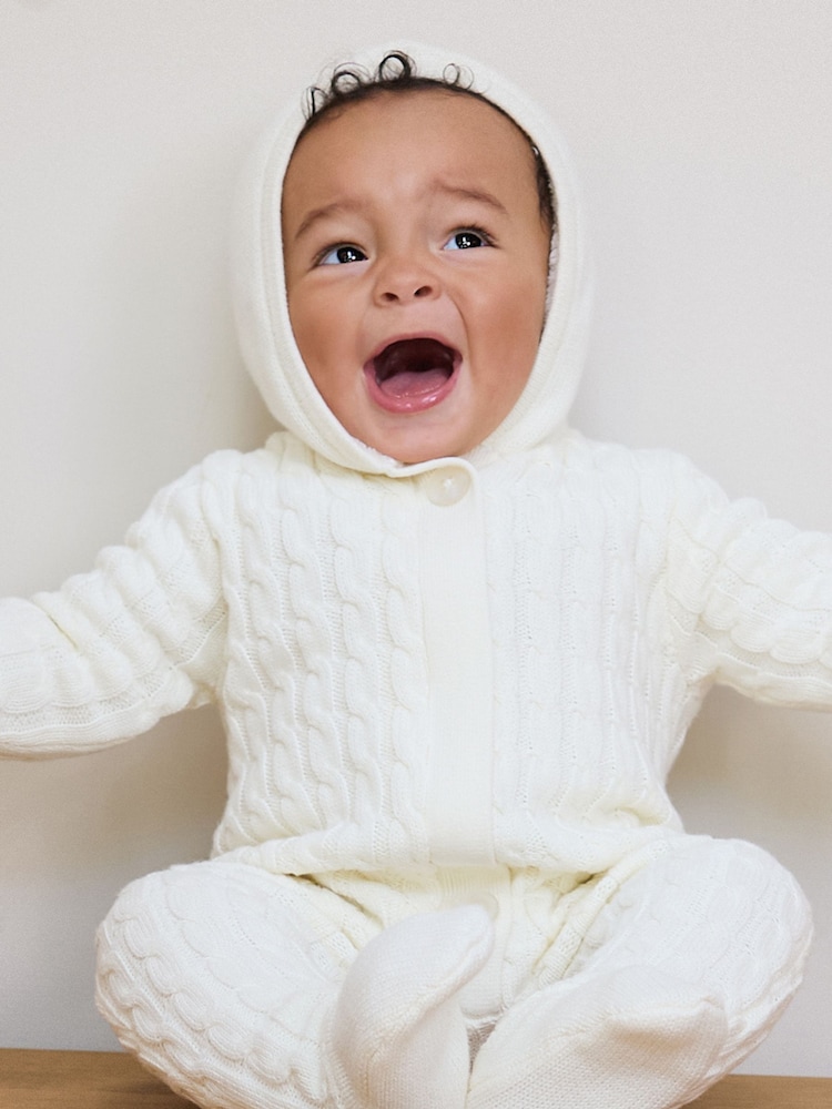 The Little Tailor Baby 100% Cotton Soft Knitted Pramsuit - Image 1 of 7 The Little Tailor Baby 100% Cotton Soft Knitted Pramsuit - Image 1 of 7