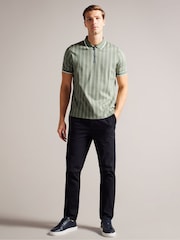 Ted Baker Green Nep Polo Shirt With Cable Detail - Image 1 of 5
