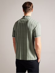 Ted Baker Green Nep Polo Shirt With Cable Detail - Image 2 of 5