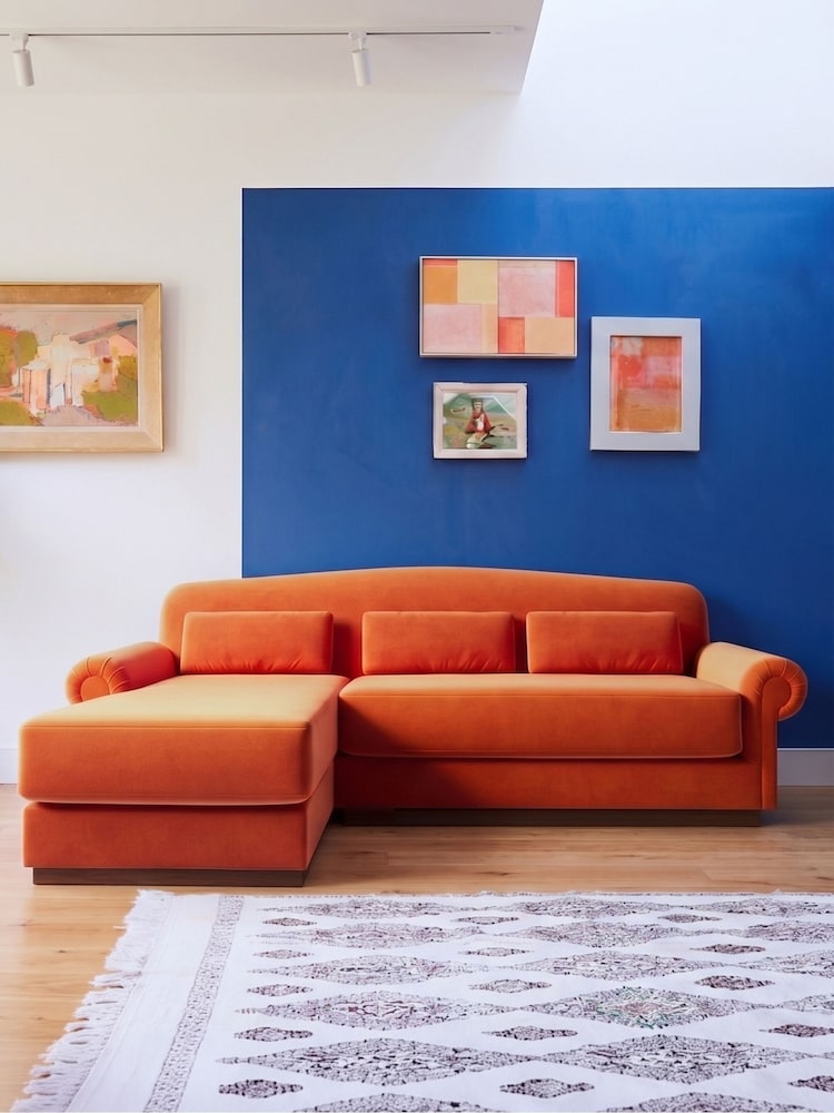 Swoon Burnt Orange Aberton Easy Velvet Left Hand Corner Sofa - Image 1 of 6 Swoon Burnt Orange Aberton Easy Velvet Left Hand Corner Sofa - Image 1 of 6