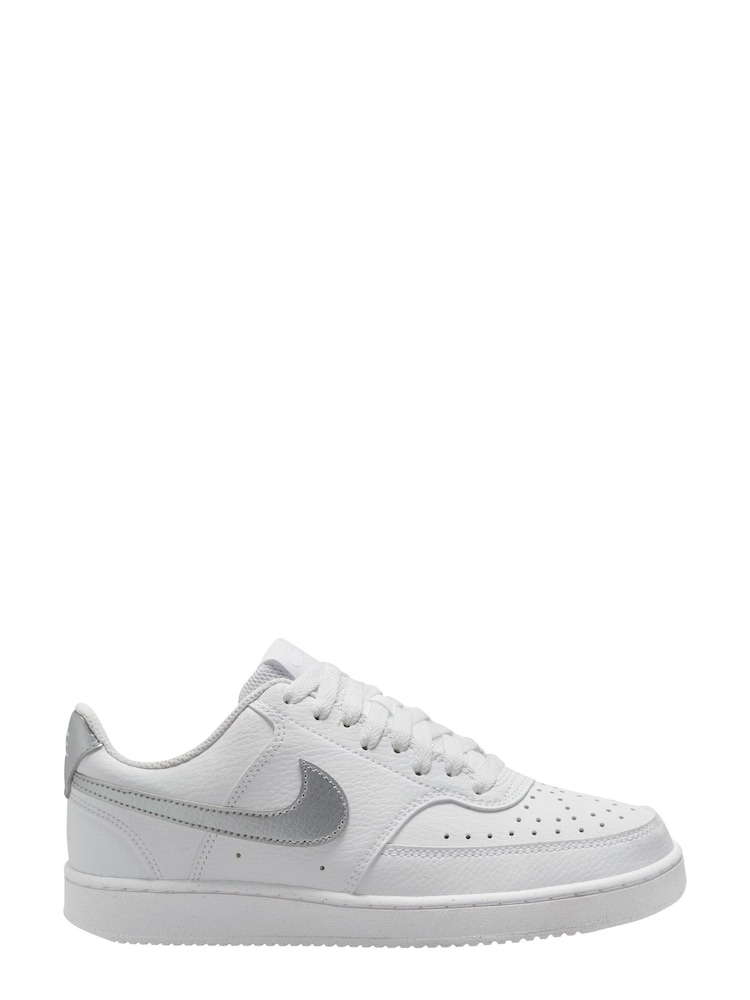 Nike White/Silver Court Vision Low Trainers - Image 1 of 4