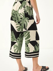 Roman Green Petite Leaf Print Culotte Trousers - Image 3 of 5