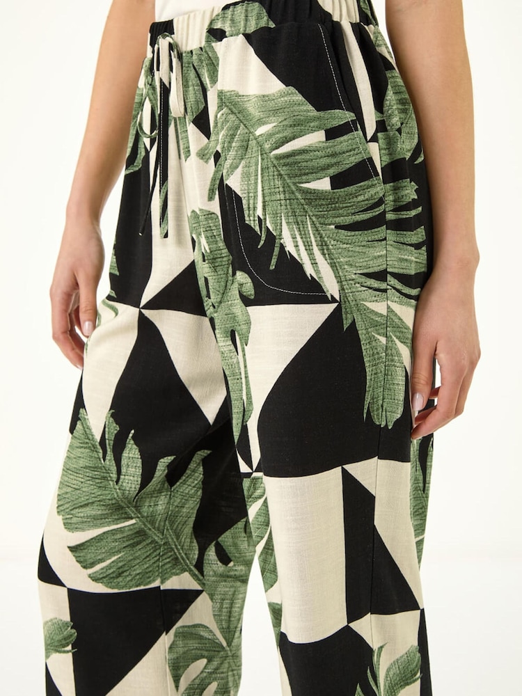 Roman Green Petite Leaf Print Culotte Trousers - Image 5 of 5 Roman Green Petite Leaf Print Culotte Trousers - Image 5 of 5
