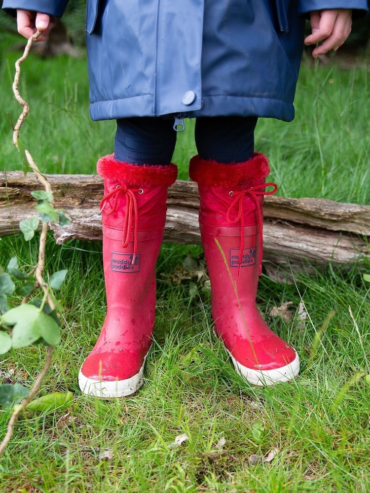 Muddy Puddles Red Fleece Lined Puddleflex Wellies - Image 2 of 5 Muddy Puddles Red Fleece Lined Puddleflex Wellies - Image 2 of 5