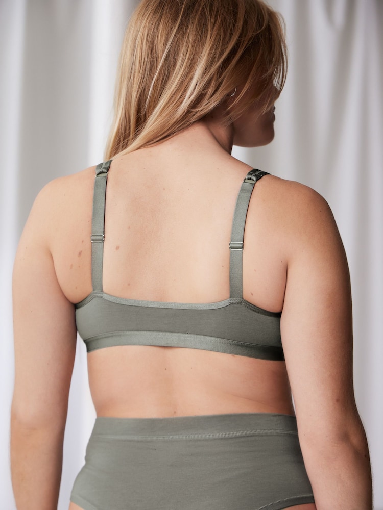 self. Light Grey Cotton Scoop Neck Crop Bra - Image 1 of 3