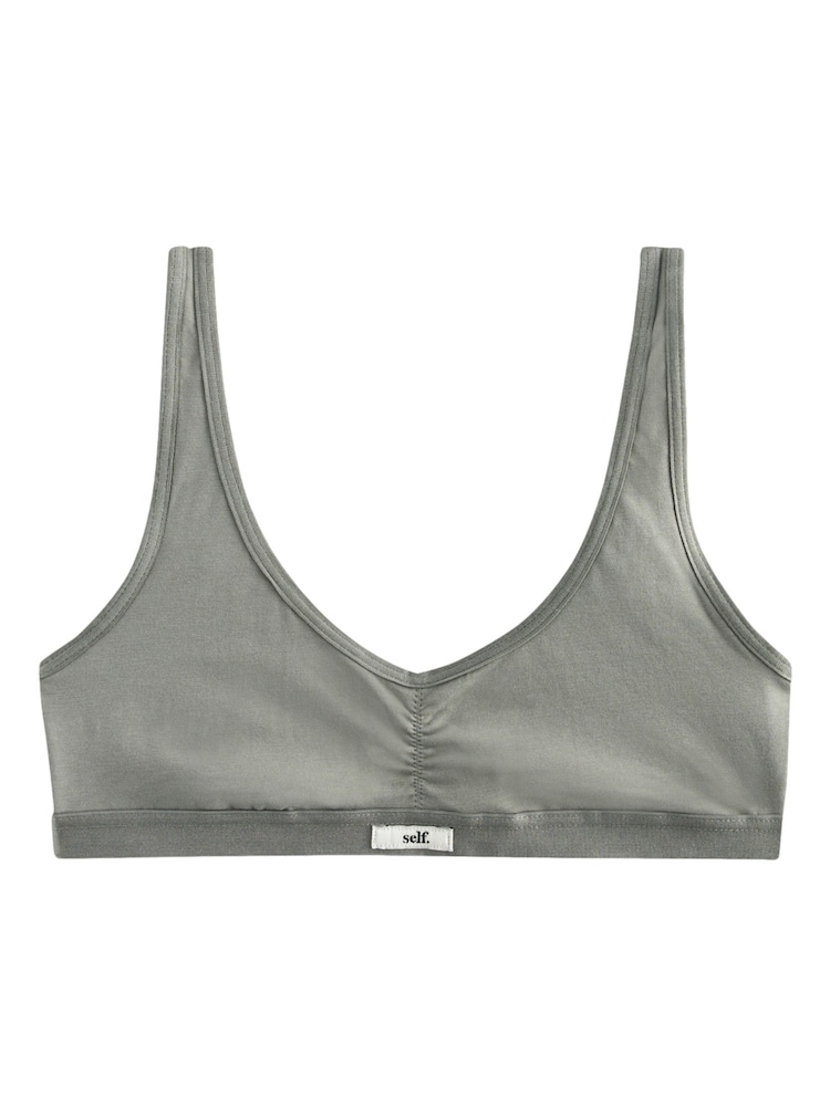 self. Light Grey Cotton Scoop Neck Crop Bra - Image 2 of 3