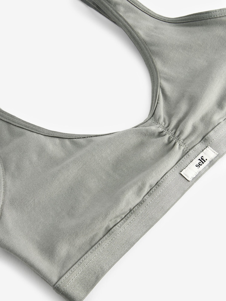 self. Light Grey Cotton Scoop Neck Crop Bra - Image 3 of 3