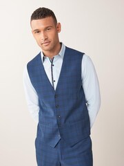 Bright Blue Check Tailored Fit Suit: Waistcoat - Image 1 of 7