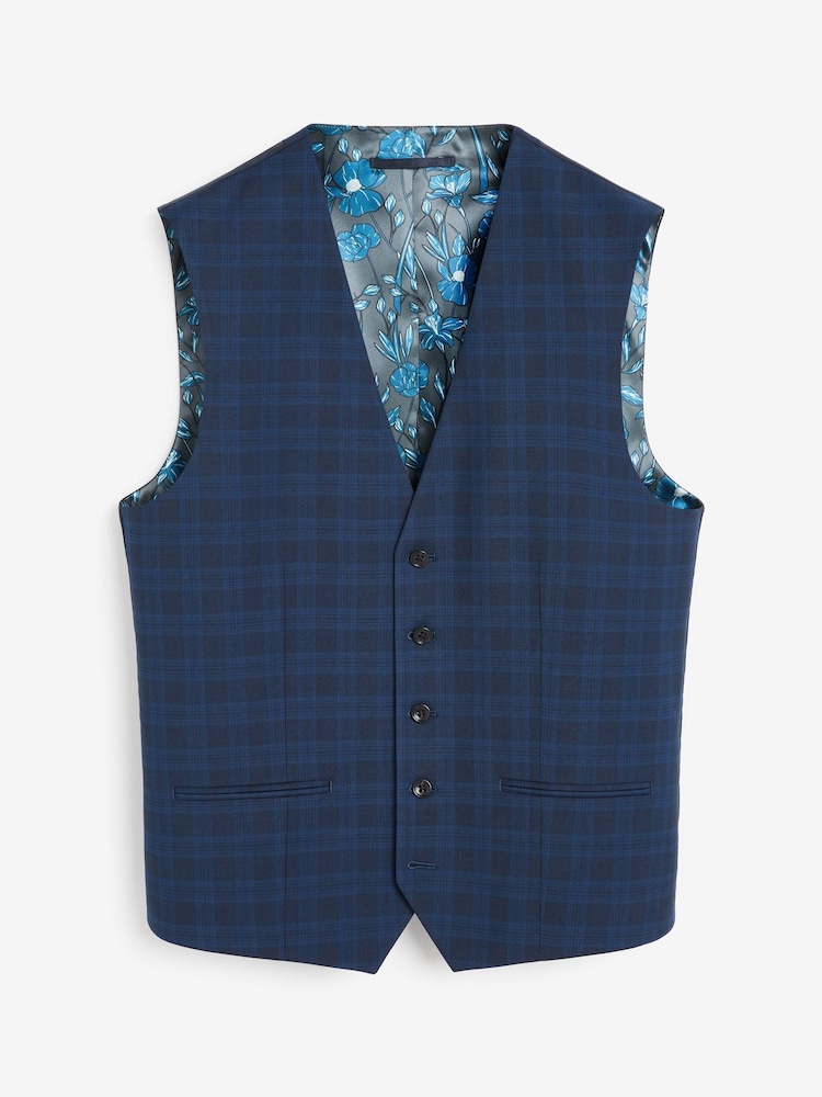 Bright Blue Check Tailored Fit Suit: Waistcoat - Image 7 of 7