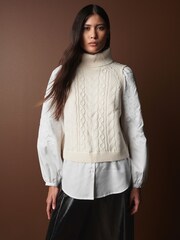 Ecru White Premium Lambswool Cable Layer Jumper - Image 1 of 8