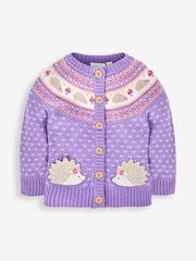 JoJo Maman Bébé Lilac Purple Hedgehog Fairisle Pattern Cardigan - Image 1 of 3
