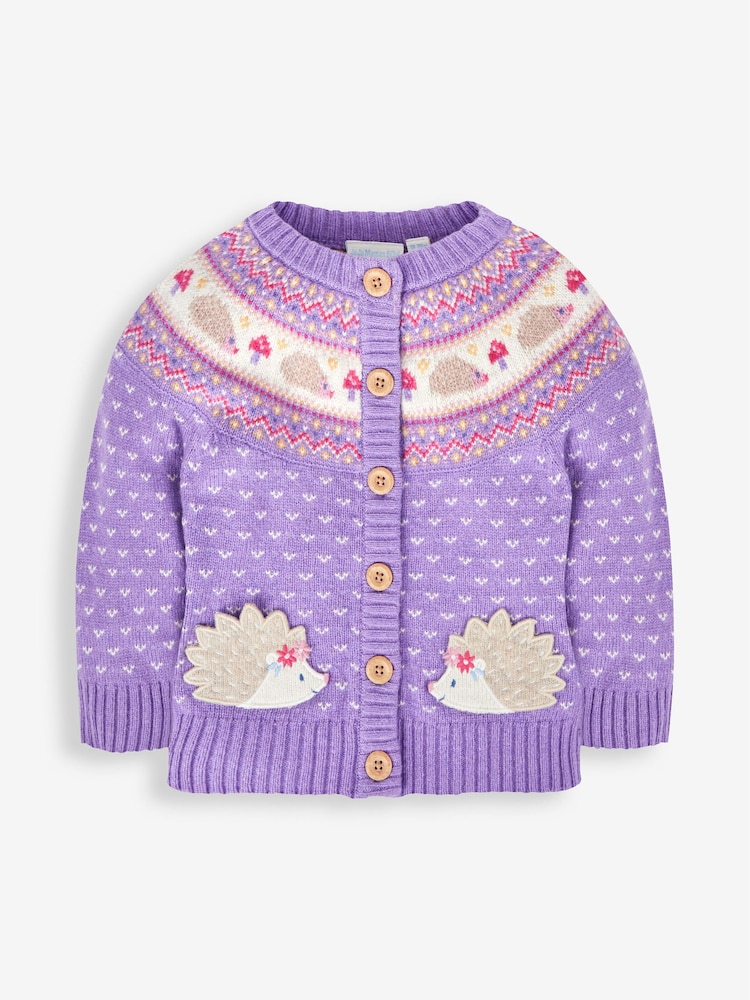 JoJo Maman Bébé Lilac Purple Hedgehog Fairisle Pattern Cardigan - Image 1 of 3