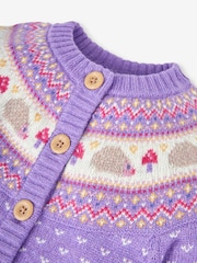 JoJo Maman Bébé Lilac Purple Hedgehog Fairisle Pattern Cardigan - Image 2 of 3