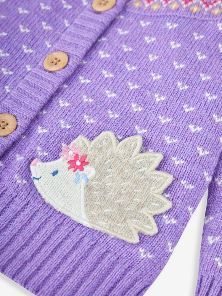 JoJo Maman Bébé Lilac Purple Hedgehog Fairisle Pattern Cardigan - Image 3 of 3