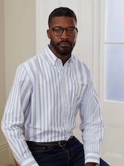 Savile Row Co Blue Variegated Stripe Oxford Casual Shirt - Image 1 of 5