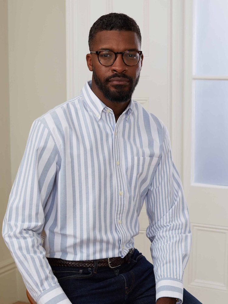 Savile Row Co Blue Variegated Stripe Oxford Casual Shirt - Image 1 of 5 Savile Row Co Blue Variegated Stripe Oxford Casual Shirt - Image 1 of 5