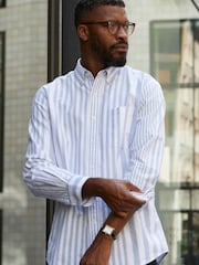 Savile Row Co Blue Variegated Stripe Oxford Casual Shirt - Image 3 of 5