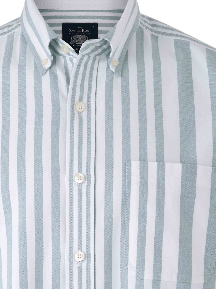 Savile Row Co Blue Variegated Stripe Oxford Casual Shirt - Image 5 of 5 Savile Row Co Blue Variegated Stripe Oxford Casual Shirt - Image 5 of 5