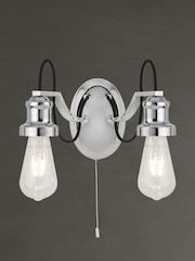 Searchlight Chrome Penny 2 Light Wall Light With Black Braided Fabric Cable - Image 1 of 1