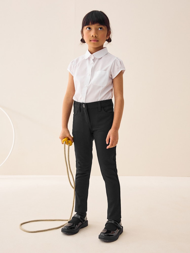 Dark Black Regular Length Jersey Stretch Skinny School Trousers (3-18yrs) - Image 1 of 7