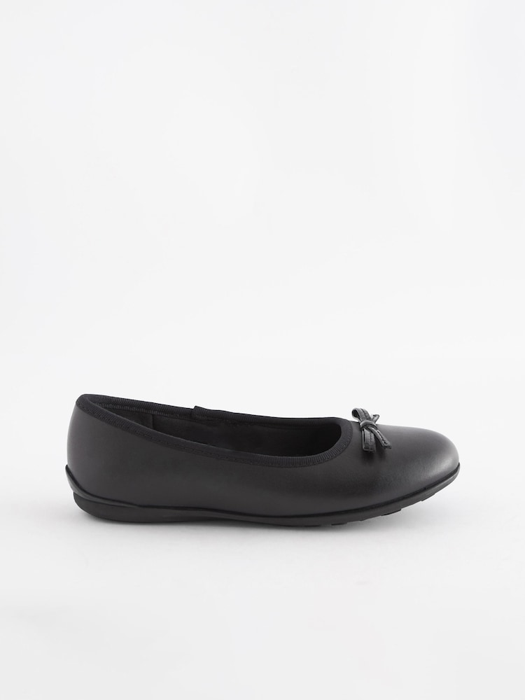 Black Matt Wide Fit (G) School Leather Ballet Shoes - Image 2 of 11