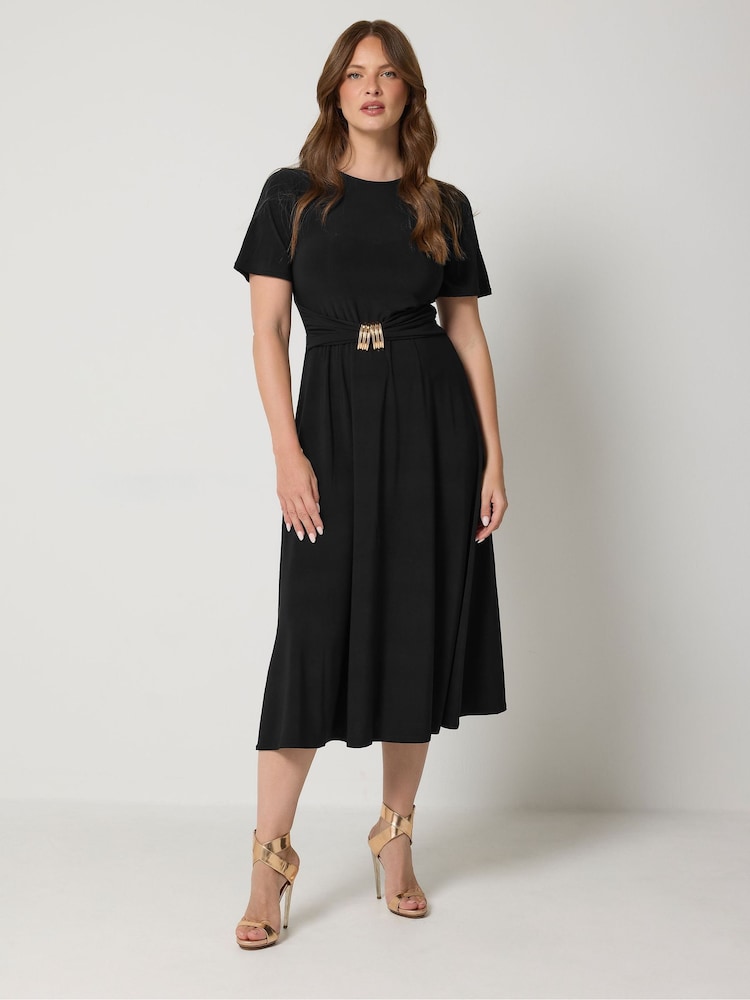 Star by Julien MacDonald Black Fit & Flare Metal Trim Dress - Image 1 of 4 Star by Julien MacDonald Black Fit & Flare Metal Trim Dress - Image 1 of 4