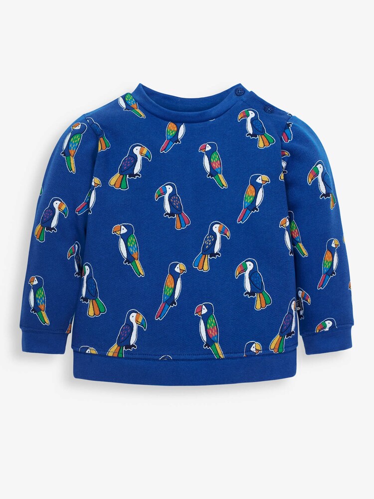 JoJo Maman Bébé Cobalt Kids' Cobalt Toucan & Parrot Print Sweatshirt - Image 1 of 2