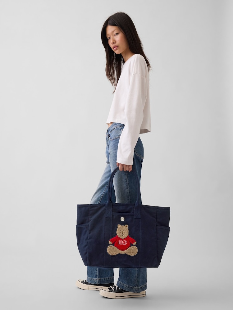 Gap Navy Brannan Bear Canvas Favorite Tote Bag - Image 1 of 5 Gap Navy Brannan Bear Canvas Favorite Tote Bag - Image 1 of 5