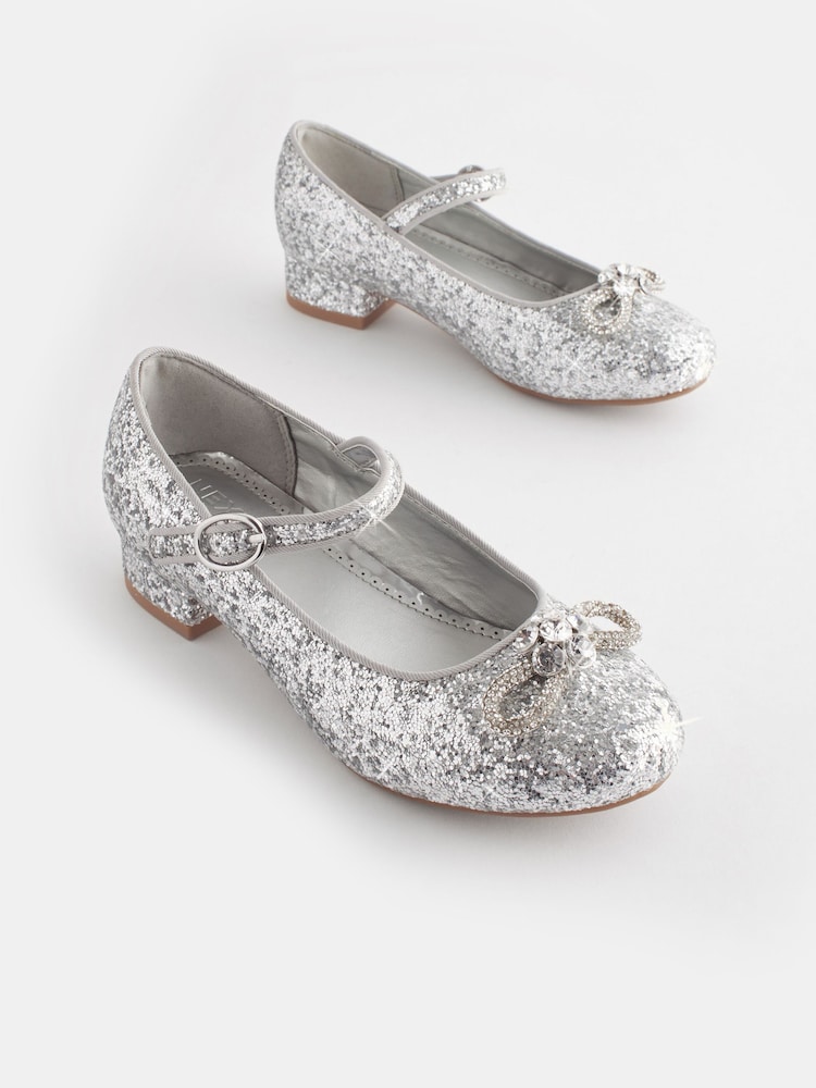 Silver Glitter Bow Mary Jane Occasion Shoes - Image 1 of 5