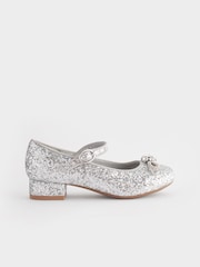 Silver Glitter Bow Mary Jane Occasion Shoes - Image 2 of 5