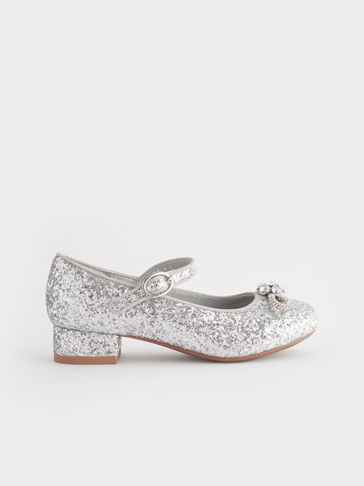 Silver Glitter Bow Mary Jane Occasion Shoes - Image 2 of 5