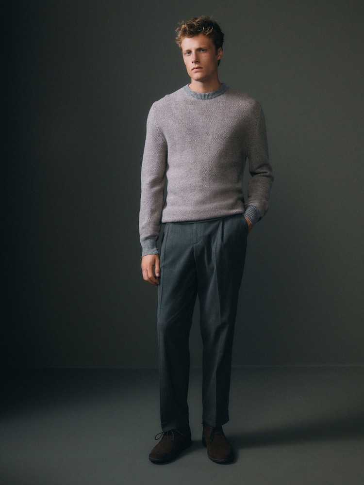Charcoal Grey Relaxed Tapered Relaxed Fit Brushed Flannel Trousers - Image 2 of 9
